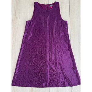 Vince Camuto Sleeveless Sequin Shift Dress Arresting Plum (M) 60s Mod Aesthetic